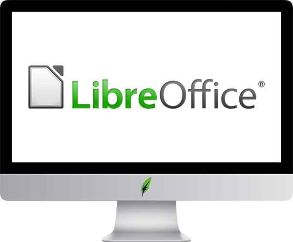 Screenschot computerscherm met logo LibreOffice - in kleur op transparante achtergrond - 600 * 496 pixels